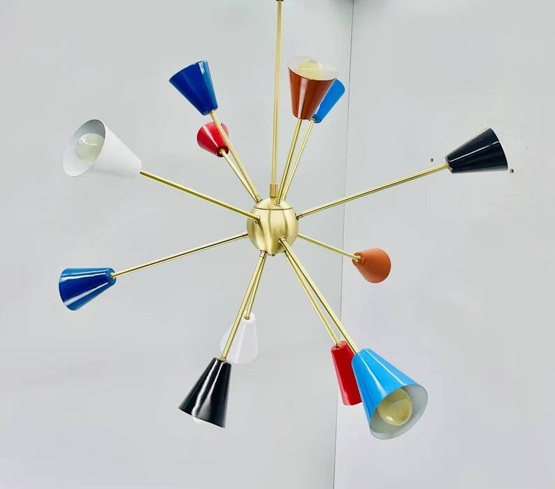 Gorgeous multicolor mid century sputnik chandelier - 12-light ceiling pendant, 36" diameter