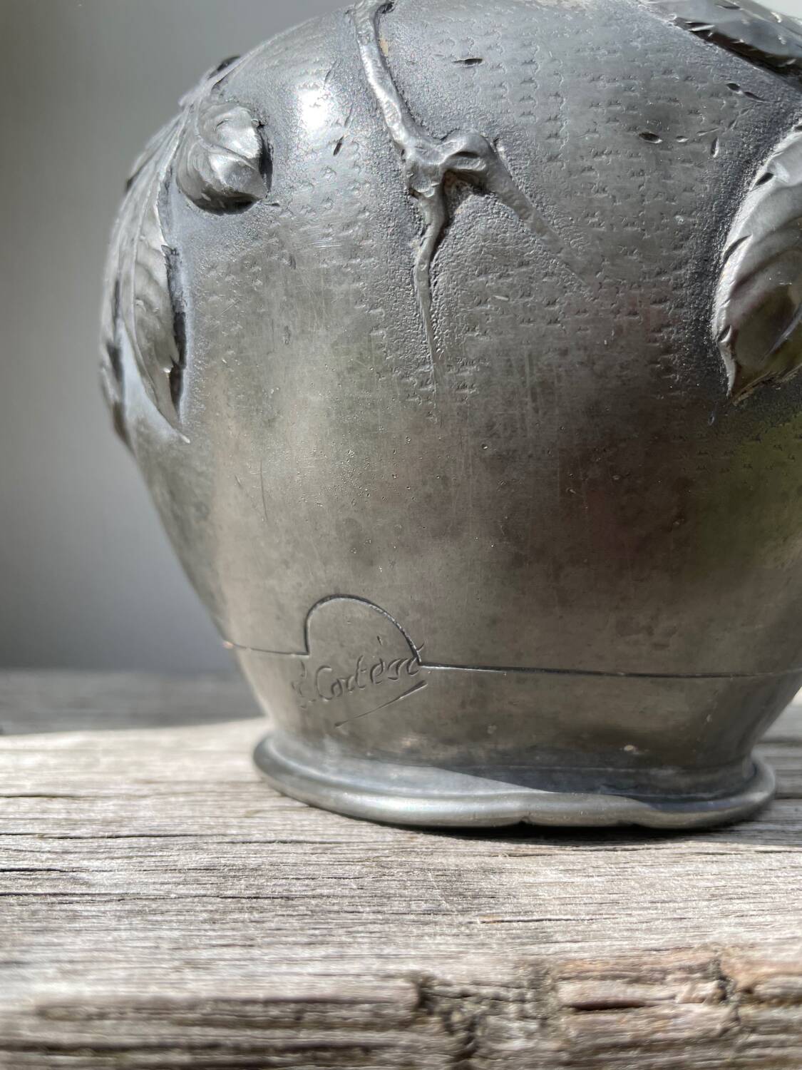 Art Nouveau pewter vase signed Cortesi
