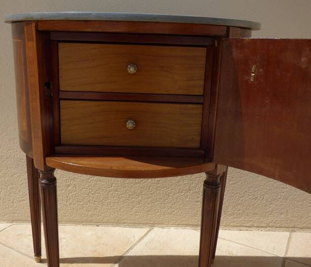 Antique half moon console-chest made by fils d'alfred wimphen in marquetry 2 drawers