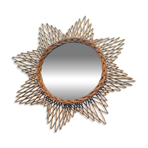 Miroir soleil en rotin