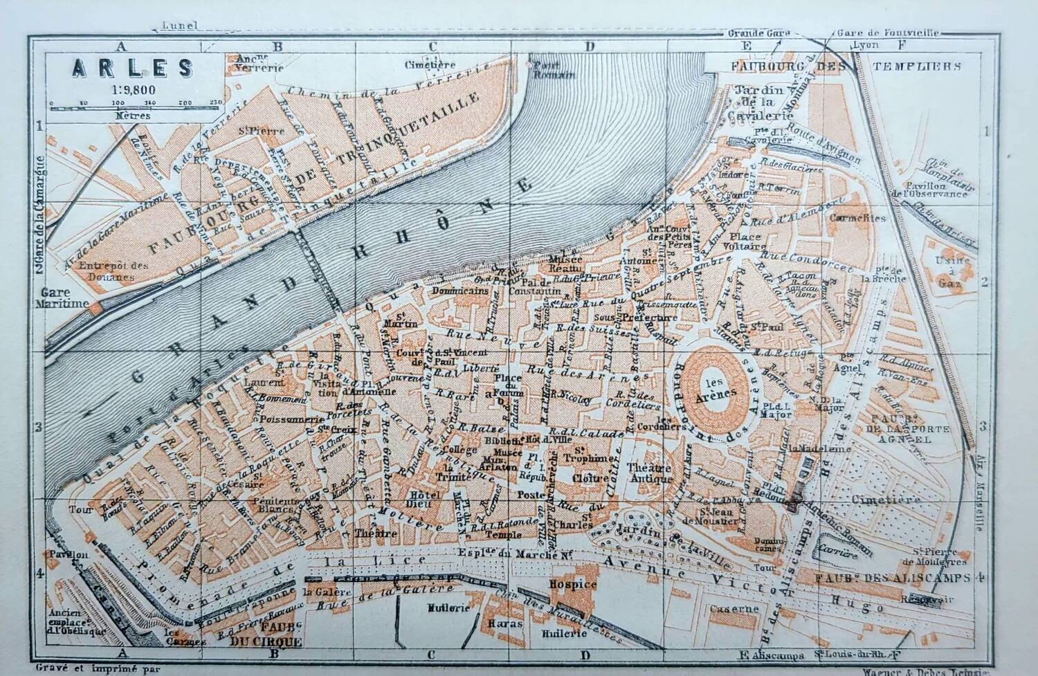 Arles, old small map, printed in 1906.