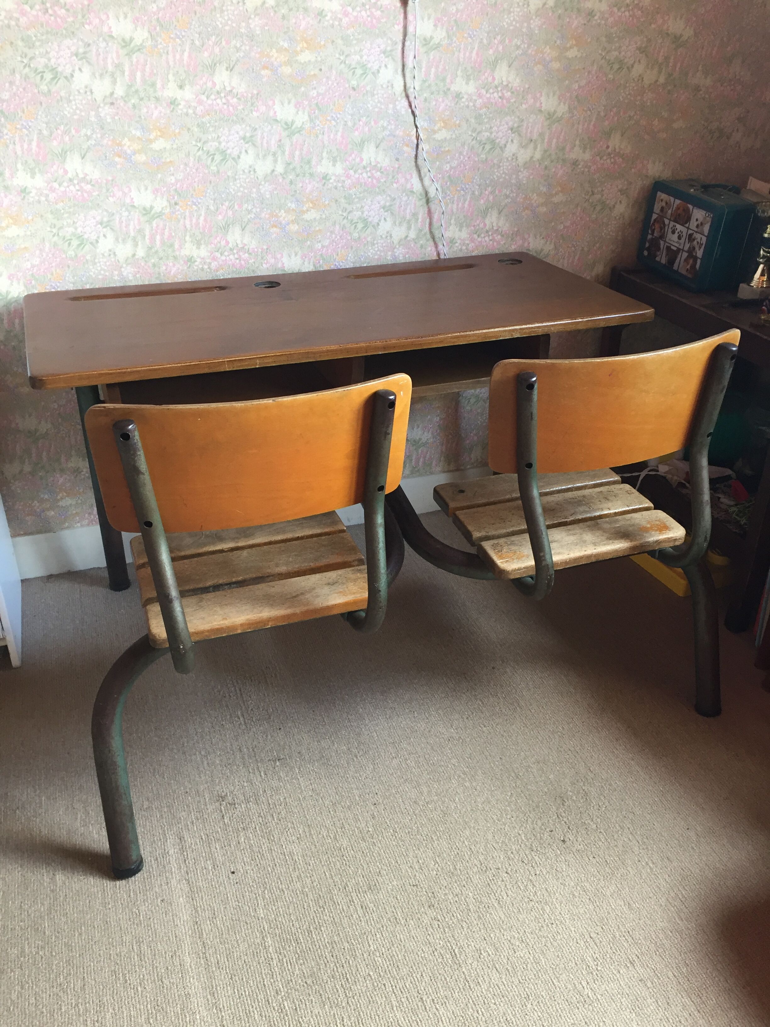 double schoolboy desk -vintage-