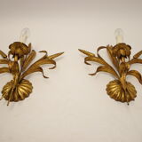 Hollywood Regency Gilt Metal Wall Lamps by Hans Kögl, 1960s, Set of 2
