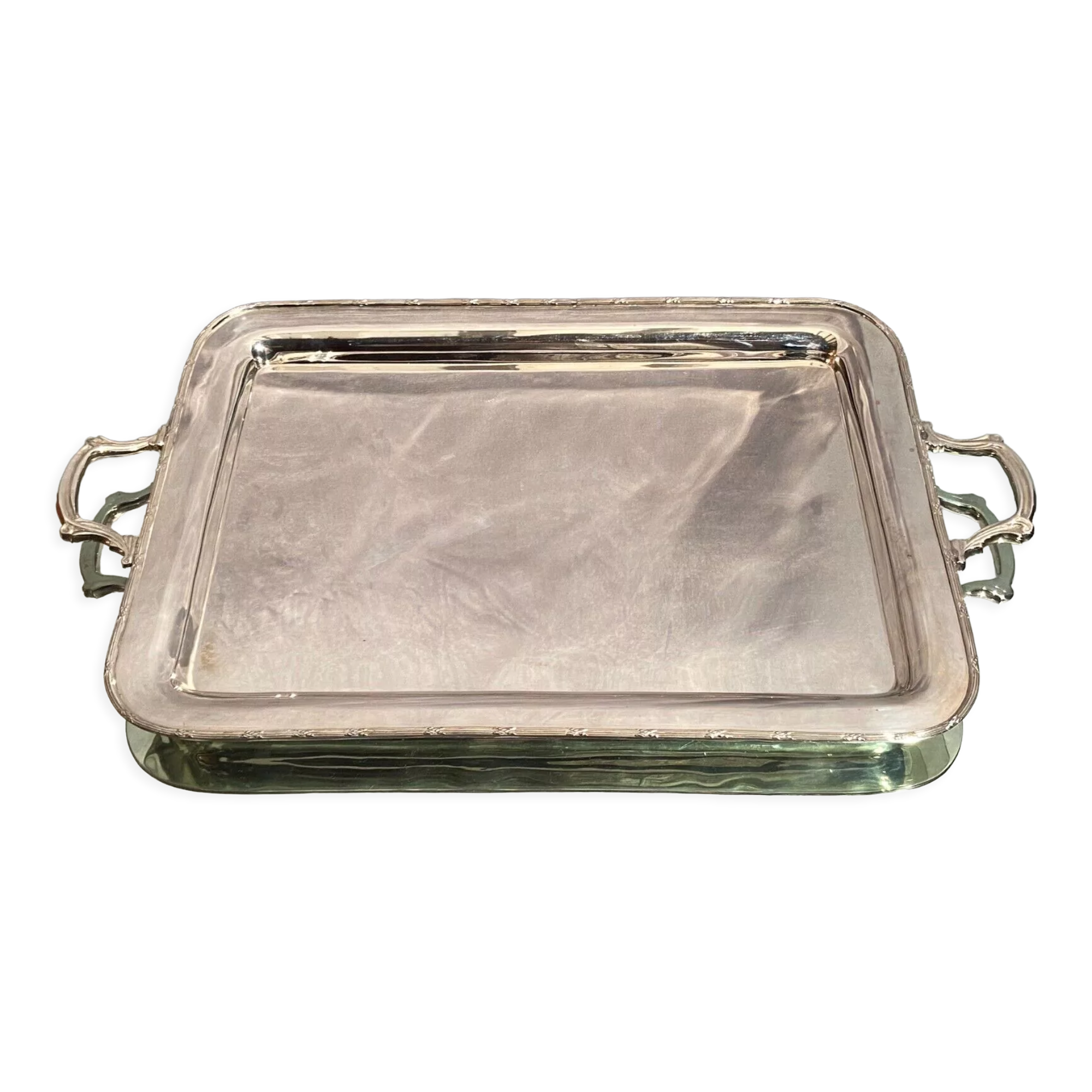 Rectangular top with handles in silver metal in Louis XVI style