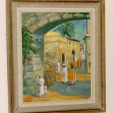 Original Swedish mid-century oil painting on panel "City" – Vintage and frame