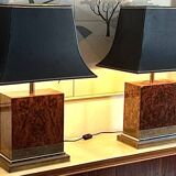 Pair of burl and copper table lamps by style Mahey