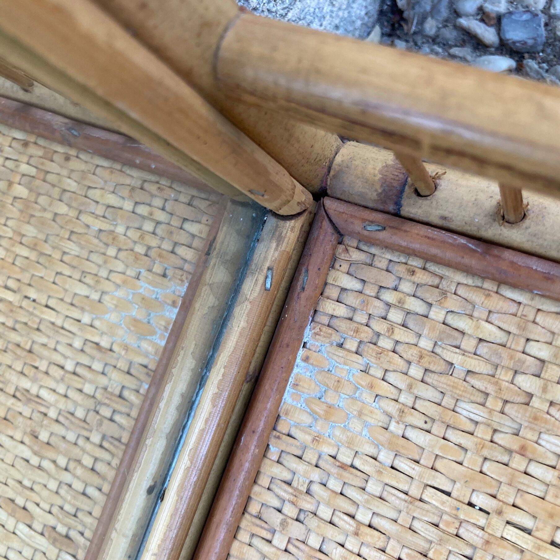 Vintage rattan wall shelf with mirror