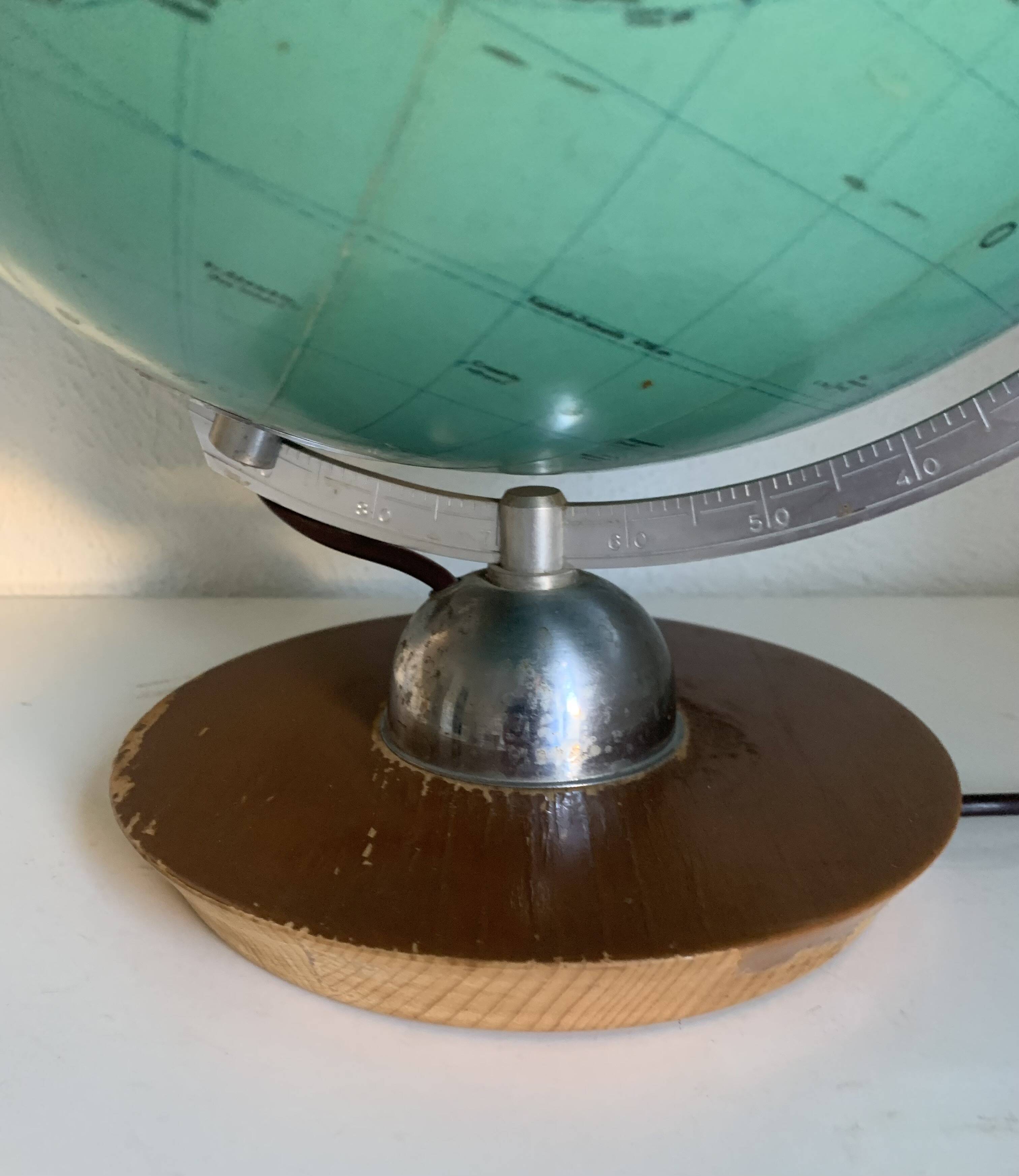 Vintage 1960 terrestrial globe JRO Verlag wood PVC world map - 43 cm