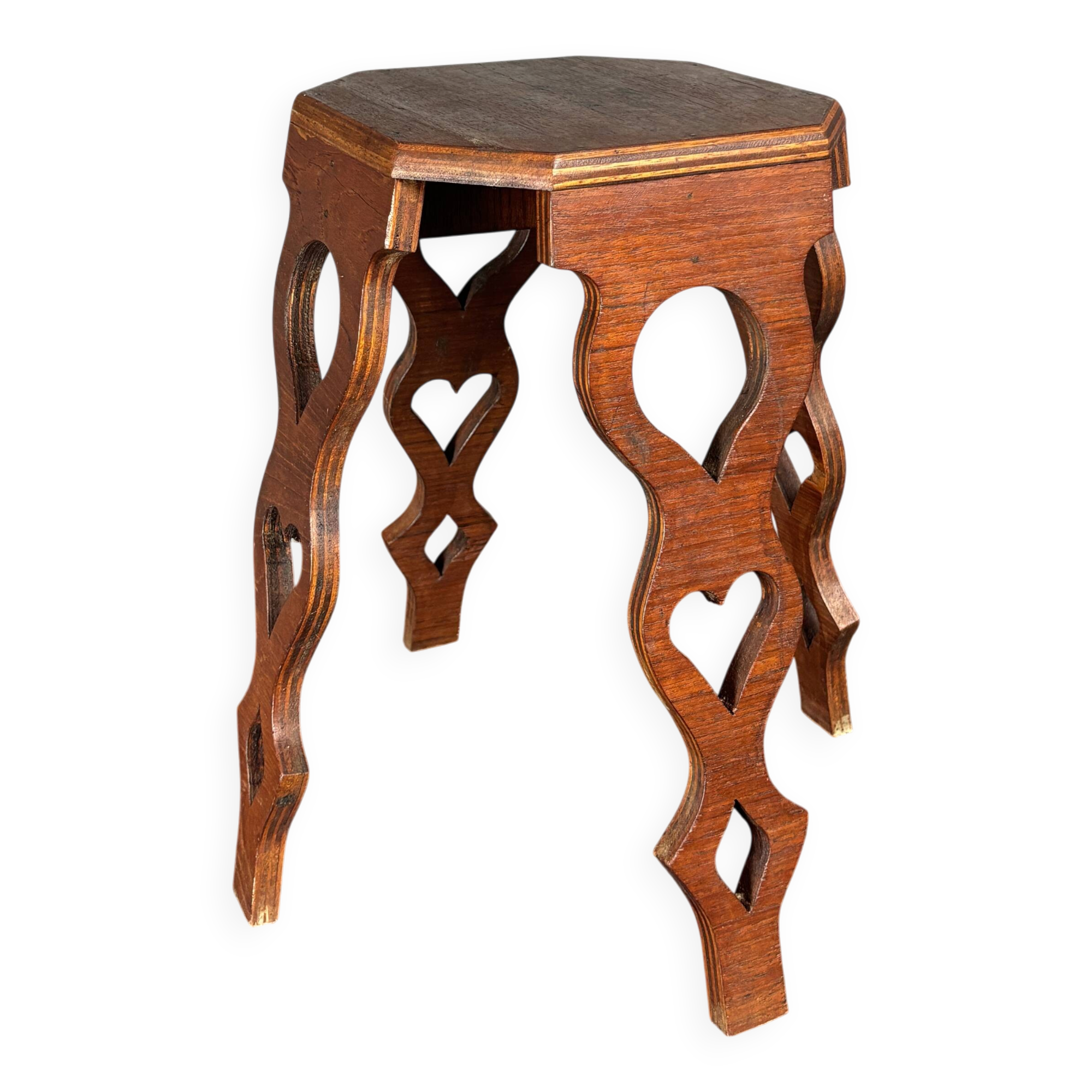 Mid-Century artisanal octagonal hand crafted plant stand stool, circa 1950s