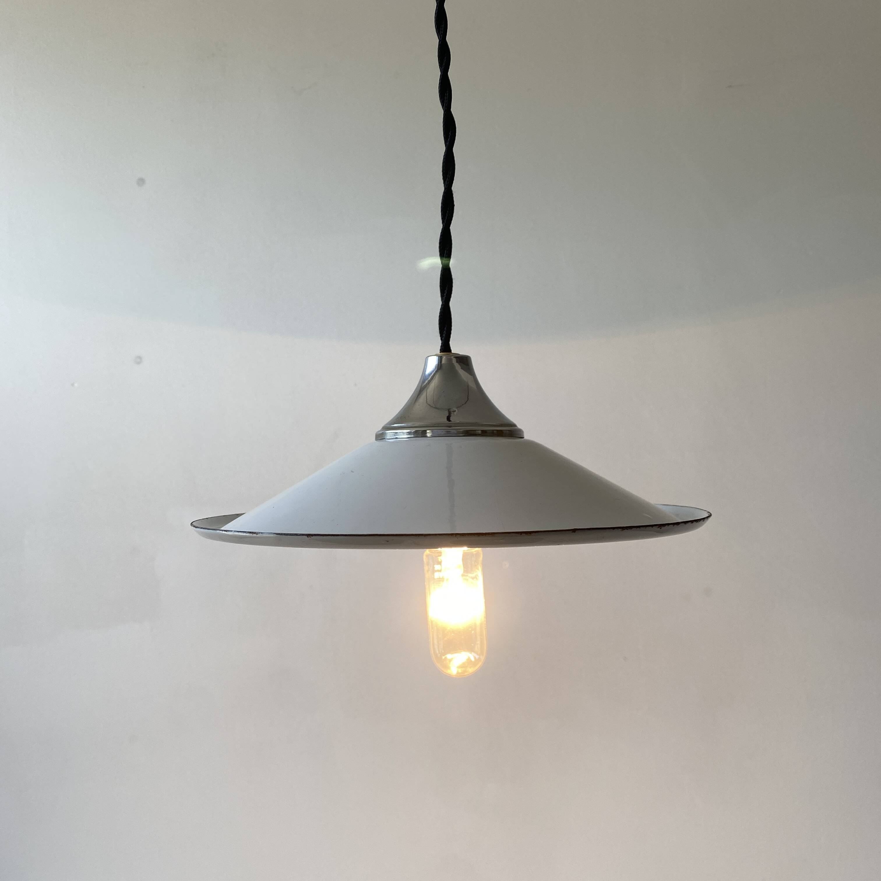 OLD SMALL INDUSTRIAL WHITE ENAMEL PENDANT