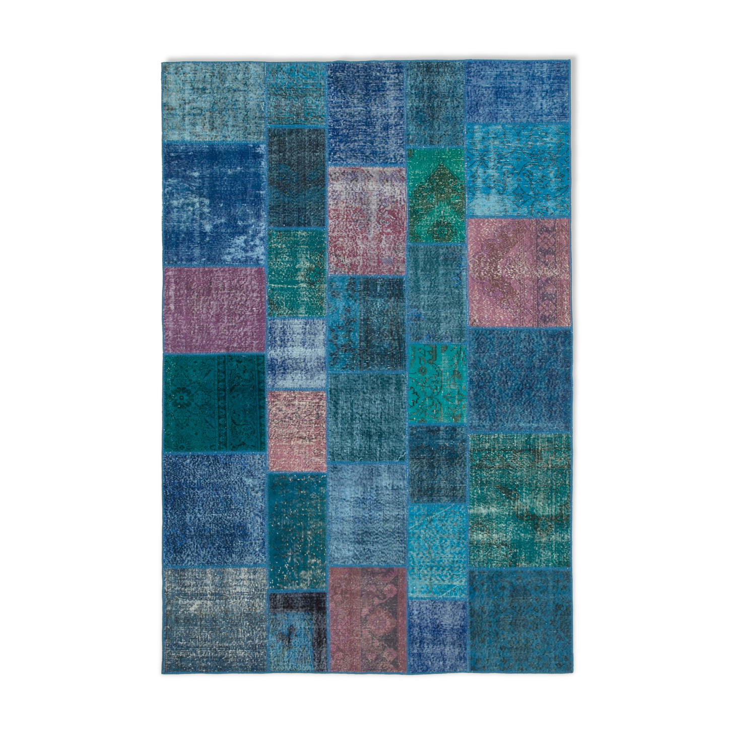 Handwoven turkish contemporary 203 cm x 300 cm blue patchwork rug