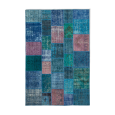 Handwoven turkish contemporary 203 cm x 300 cm blue patchwork rug