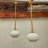 Pair brass and glass chandeliers