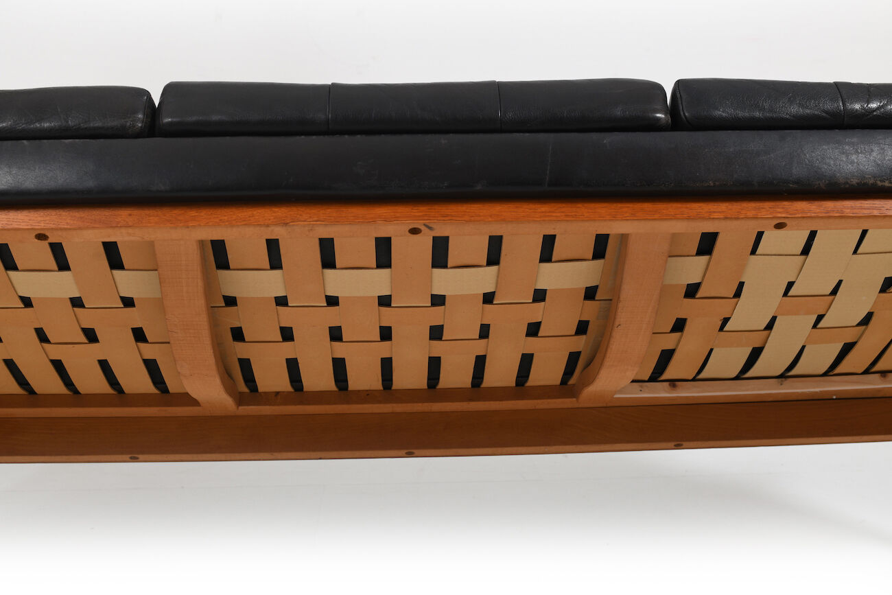 Danish Teak and Black Leather Sofa c.1960