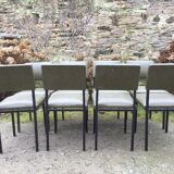 Vintage chairs guariche stone in Skaï green bottle and base in metal square tube.