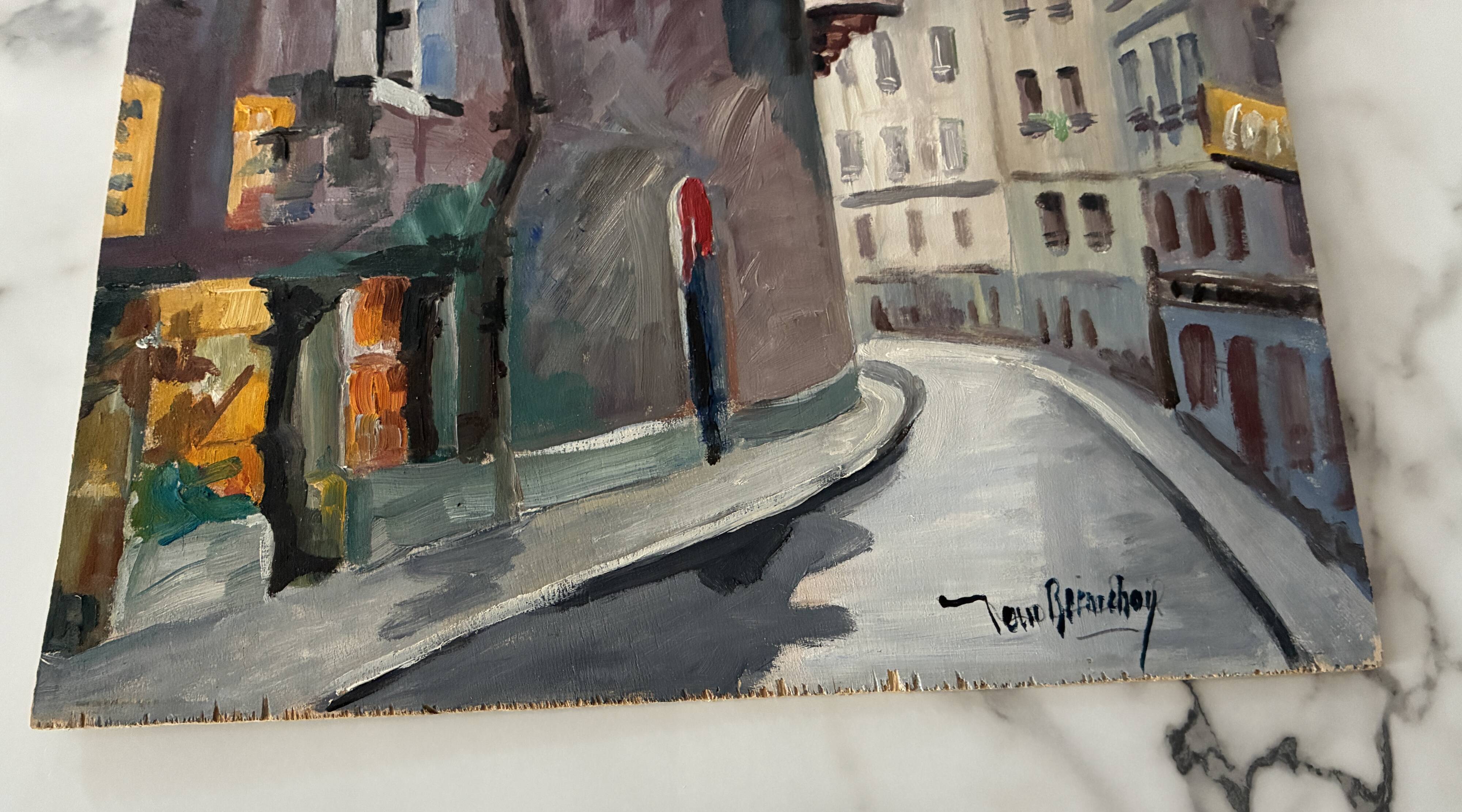 Old painting oil on Isorel "Paris street of the Town Hall"