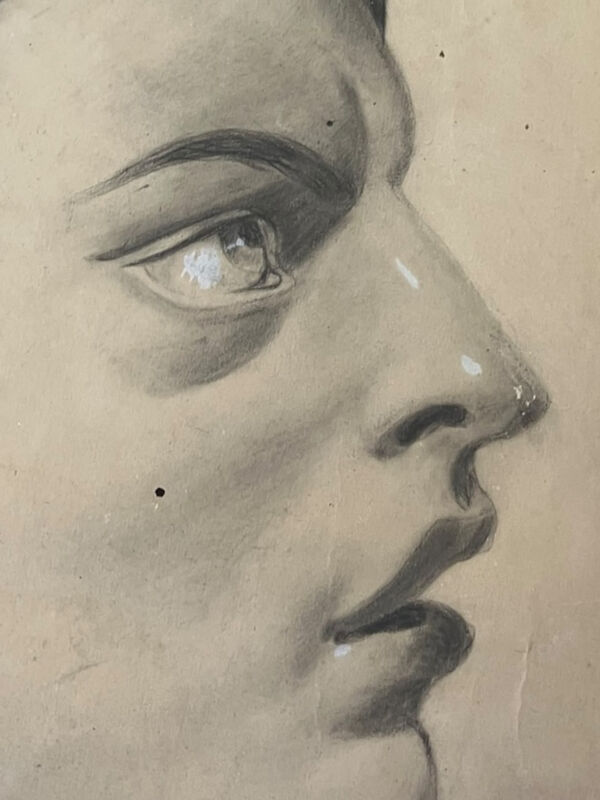 Profil de femme au drapé dessin xixeme signé julien