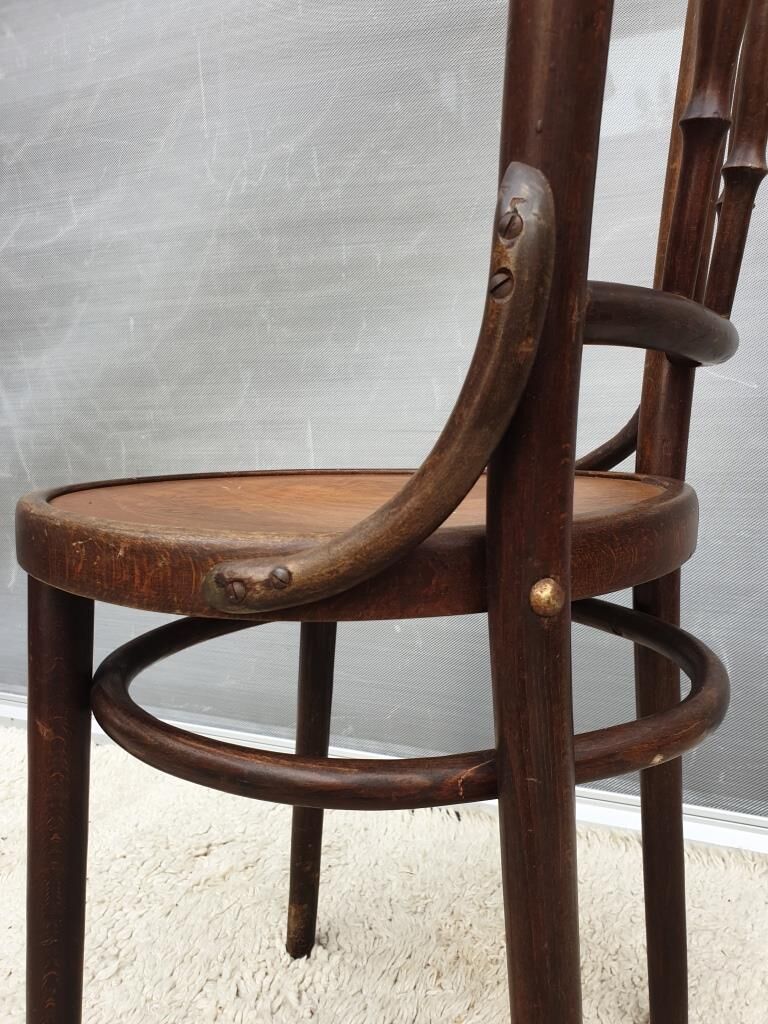Pair chairs bistrot Thonet pyrograved design 1900 Art Nouveau