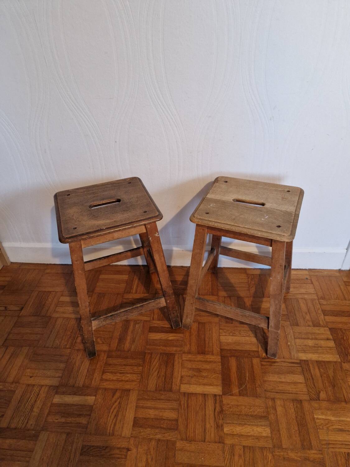 Pair of antique wooden workshop stools