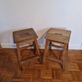 Pair of antique wooden workshop stools