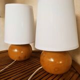 Duo of wooden ball lamps