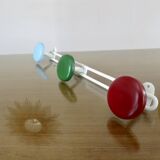 Metal coat rack, 3 colored hooks from the 60s and 70s