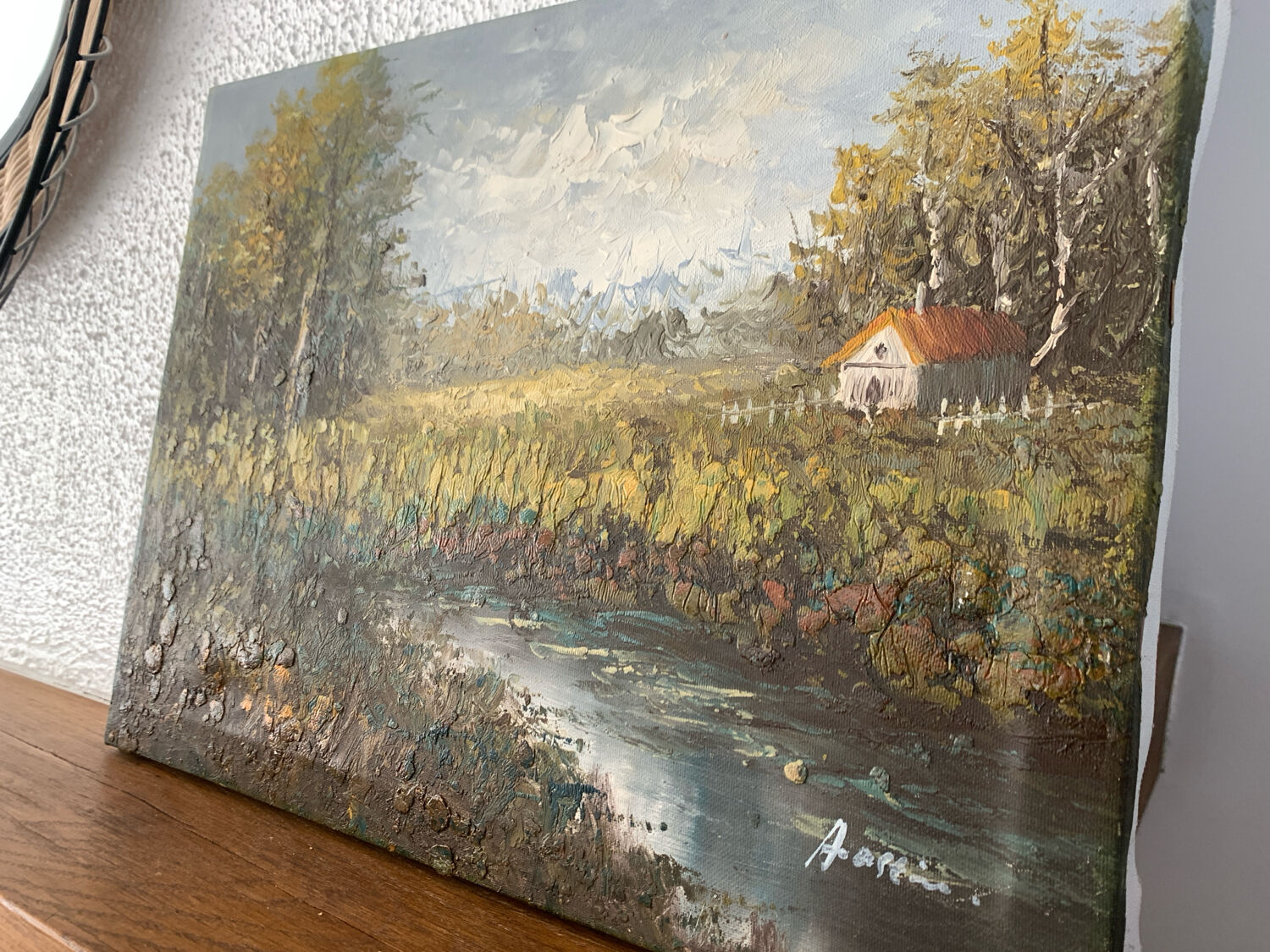 Oil on canvas - Impressionist landscape with a palette knife - House