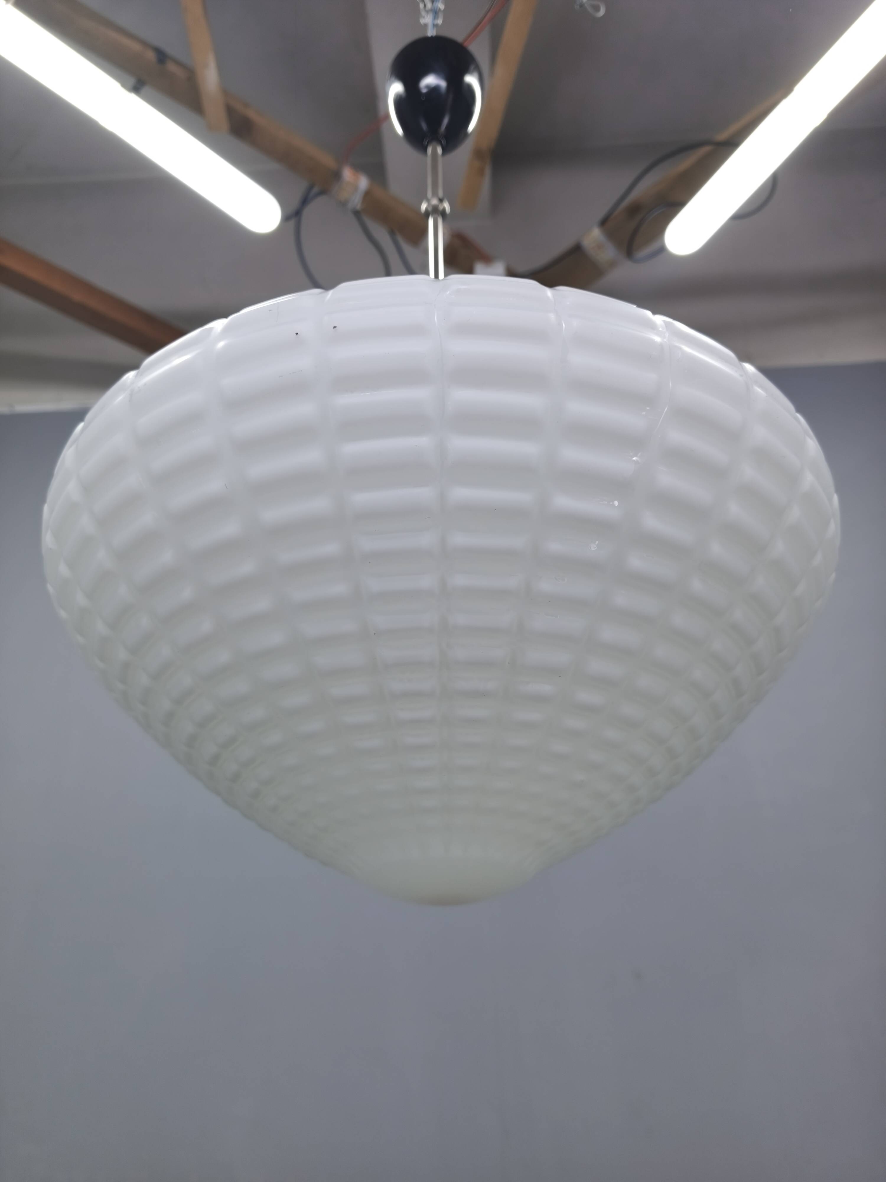 Adjustable Czech Pendant Light, Opaline Glass, 1970s