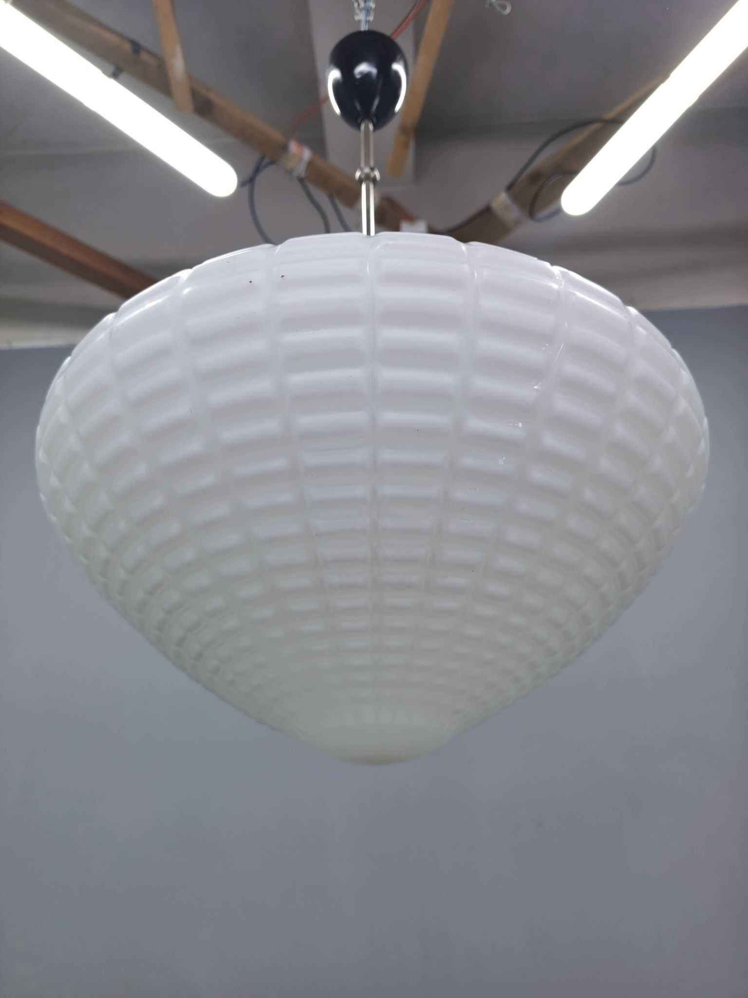 Adjustable Czech Pendant Light, Opaline Glass, 1970s