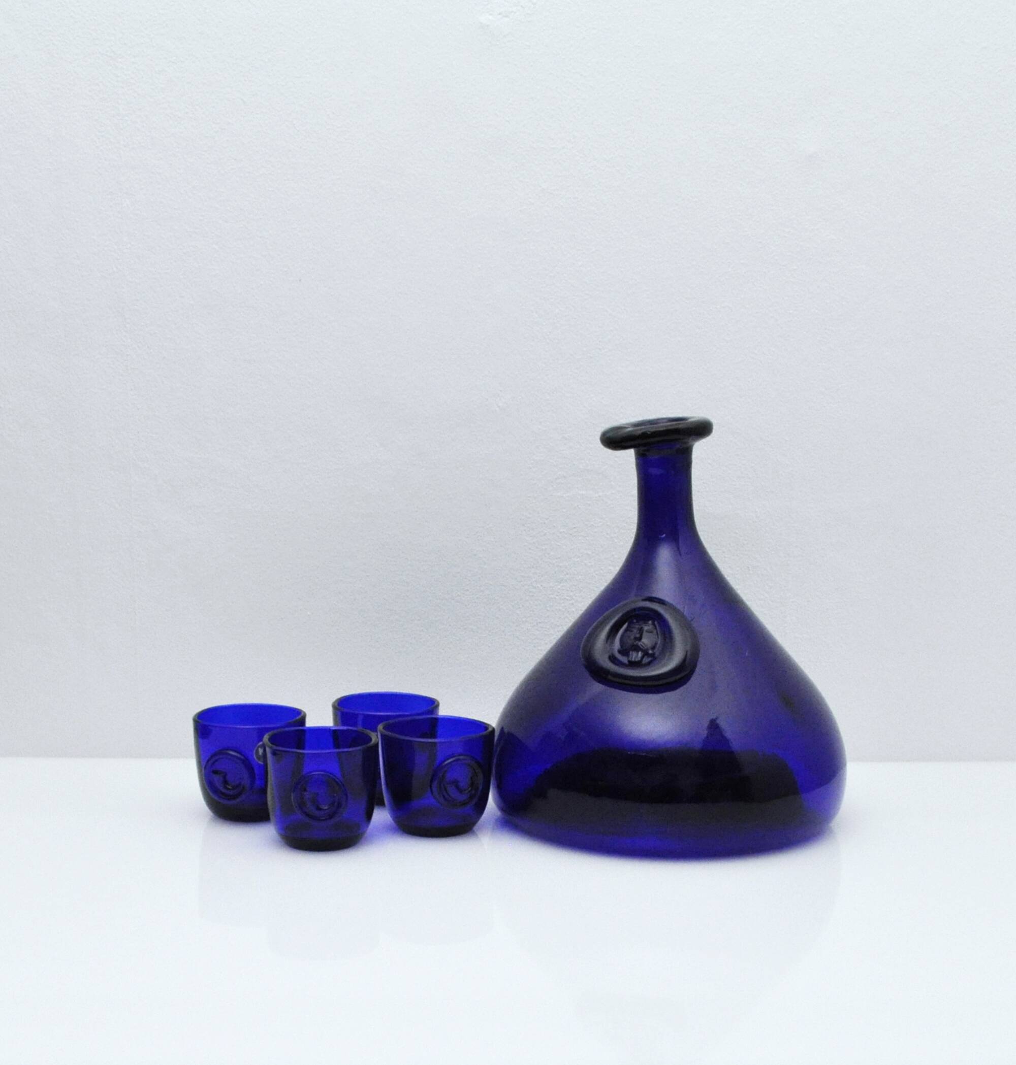 Cobalt Blue Viking Decanter and Cups, Holmegaard Glasværk, 1962