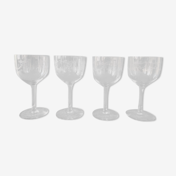 Lot de 4 verres à pieds anciens en cristal ciselé