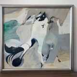 Mid-Century Modern "Flux" Swedish Vintage Abstract Oil Painting, Framed