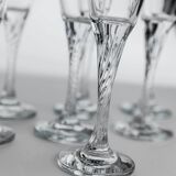 Clear Glass Champagne Flutes, Vintage 1980s, Set of 8 with Swirled Stems
