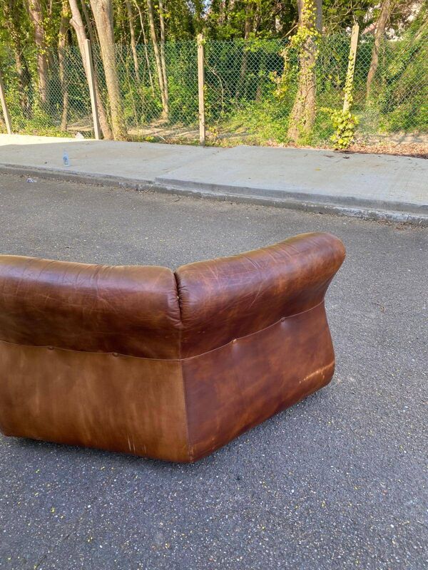 Canapé modulaire en cuir marron de cognac Italie 1970