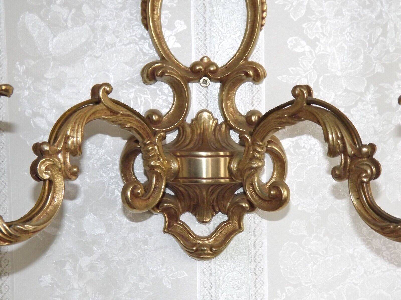 Large Vintage French Bronze Open Back Design Leaf Detail Double Wall Light 4740