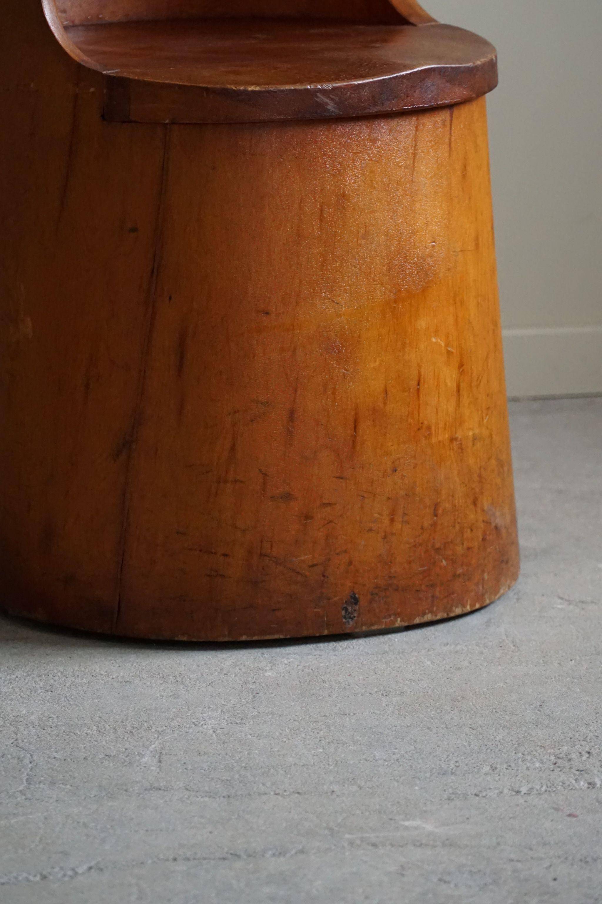 Hand-carved primitive chair made from pine logs, modern Swedish, Wabi Sabi, 1960s.