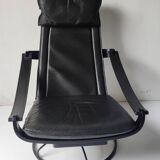 Black leather armchair by Åke Fribytter for Nelo möbel from the 70s