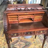Ancien bureau à cylindre de style Louis XVI Scriban Secrétaire en bois massif et marqueterie