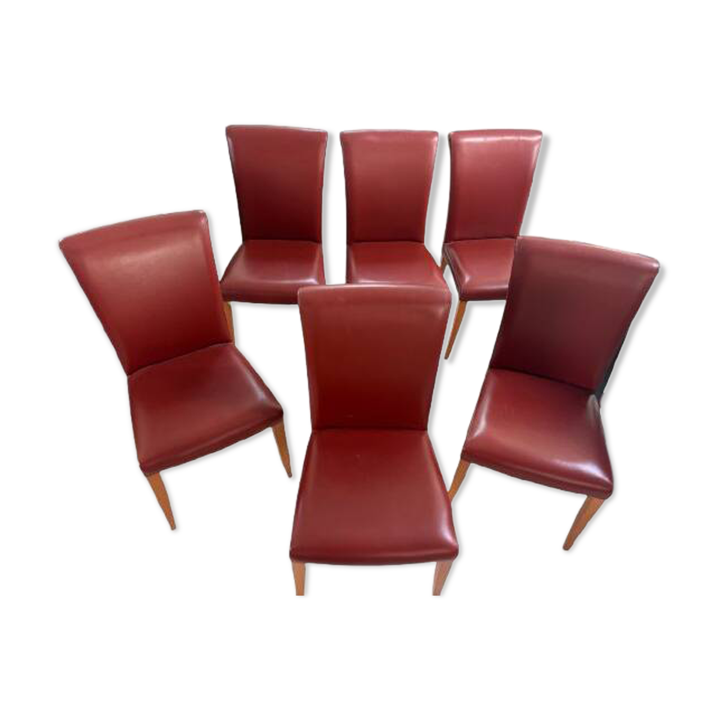 Poltrona Frau Italy - 6 chairs in varnished wood and leather