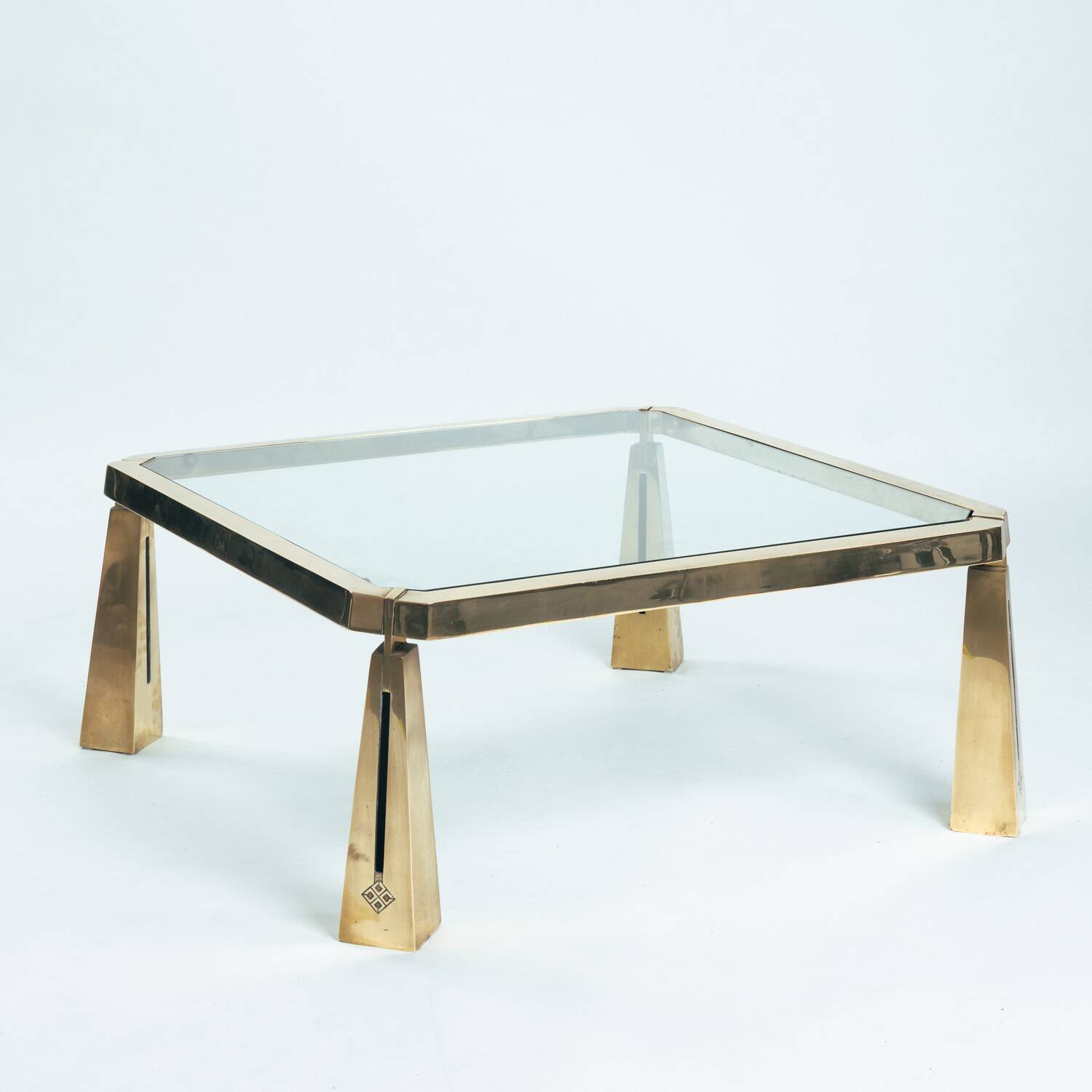 Peter Ghyczy brass and glass coffee table, Netherlands, 1980s