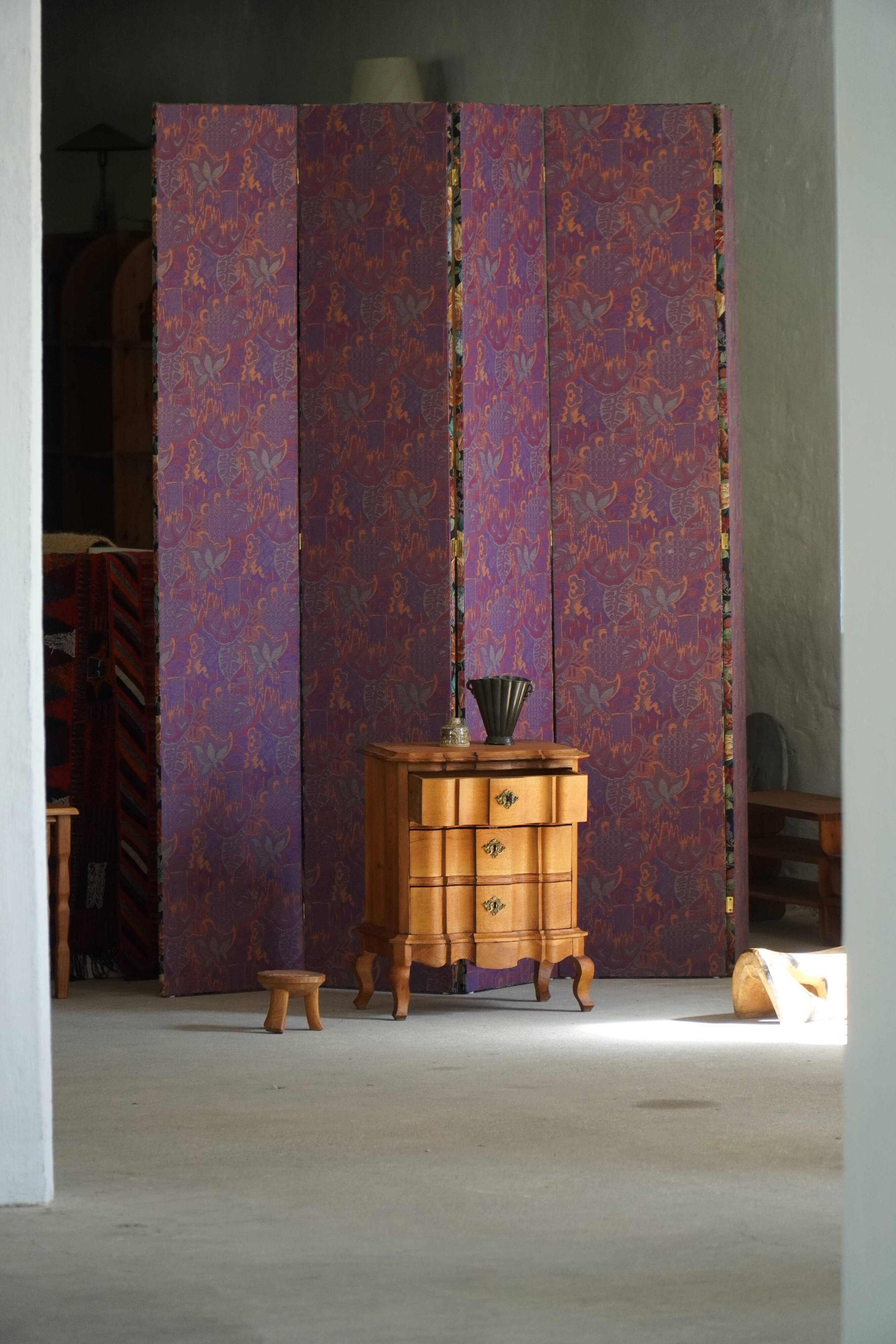 Danish neo-baroque oak commode with three drawers, featuring brass fittings, 1940s.