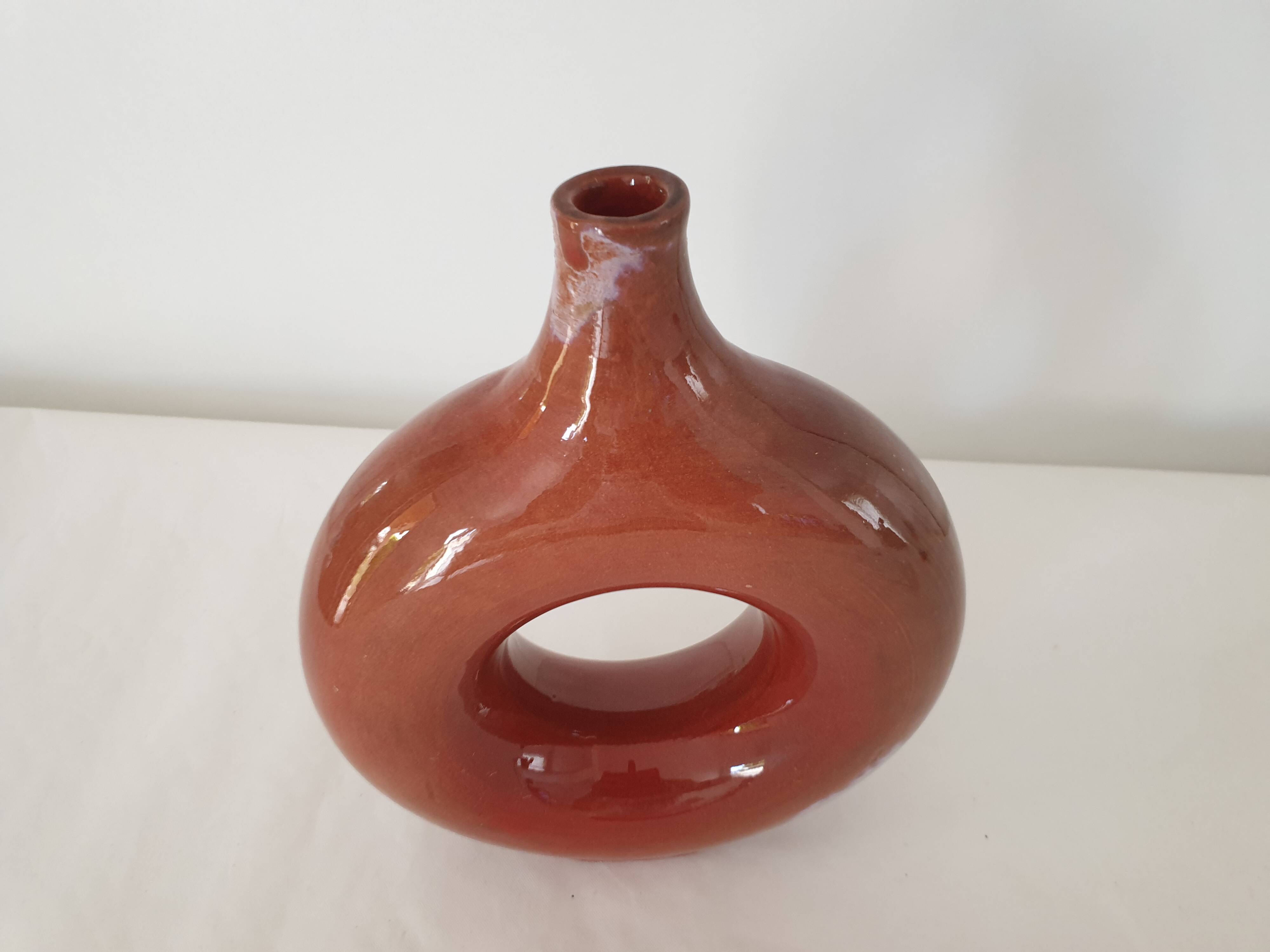 Modern shape ceramic soliflore vase Signed JCB + Symbol print