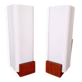 Pair of wall sconces in teak and opaline, Louis Kallf, Philips, 1960