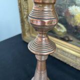 Antique, pair of candle holders, copper, brass, candle, goldsmith hallmark, old, large, massive, France