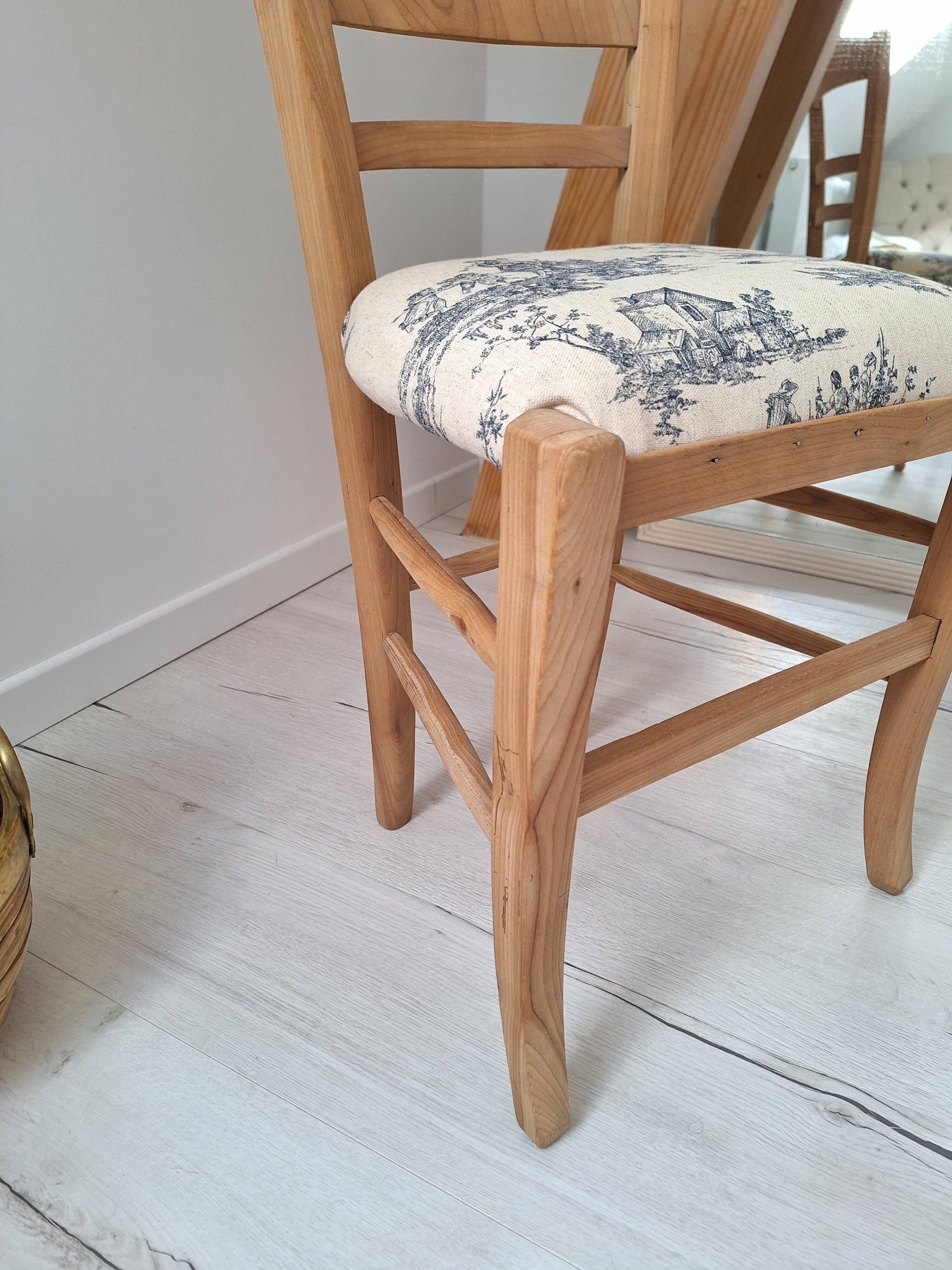Chaise de campagne en toile de Jouy bleu