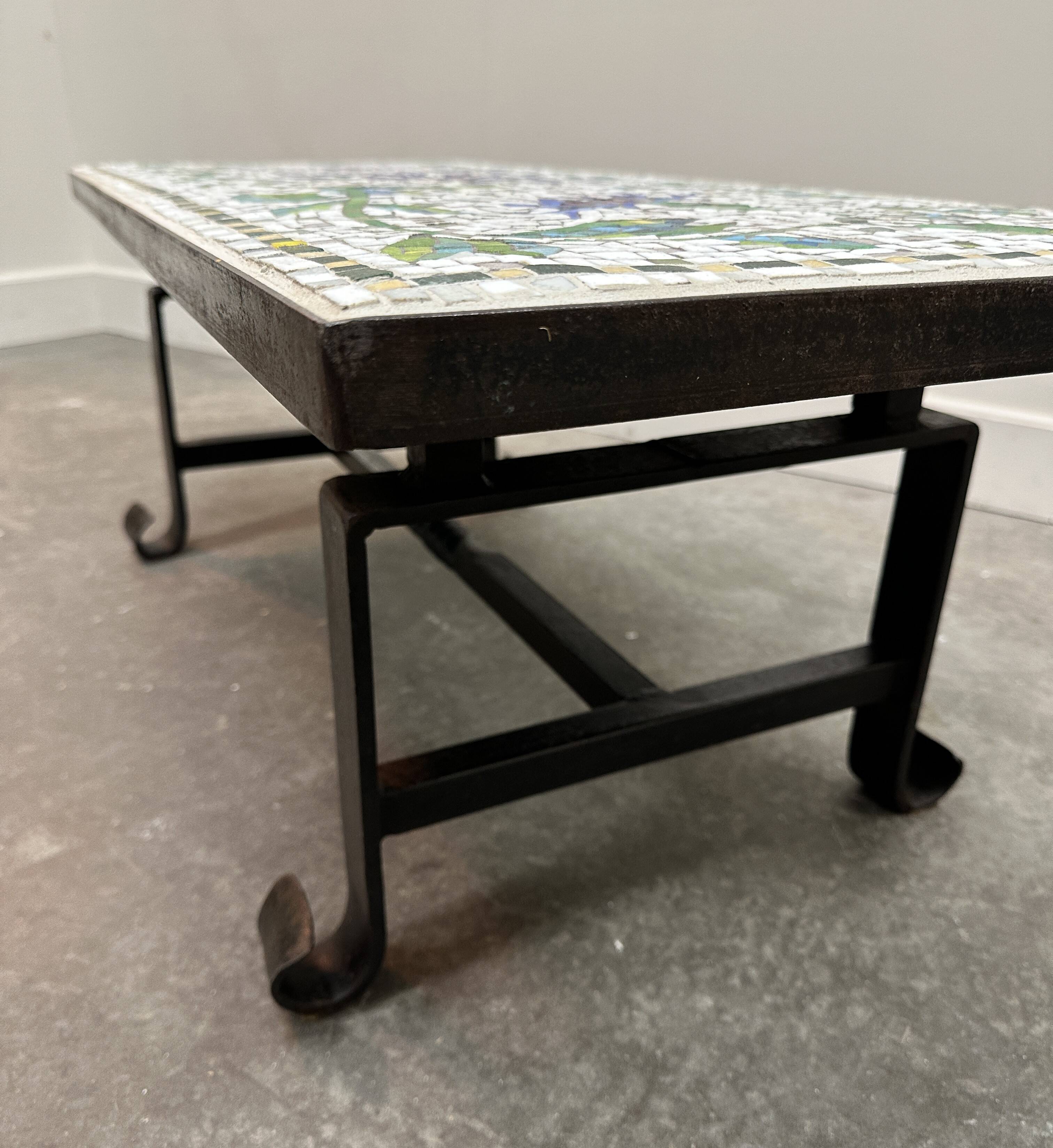 Amazing Wrought Iron Handmade Mosaic Coffee Table - France 1960's