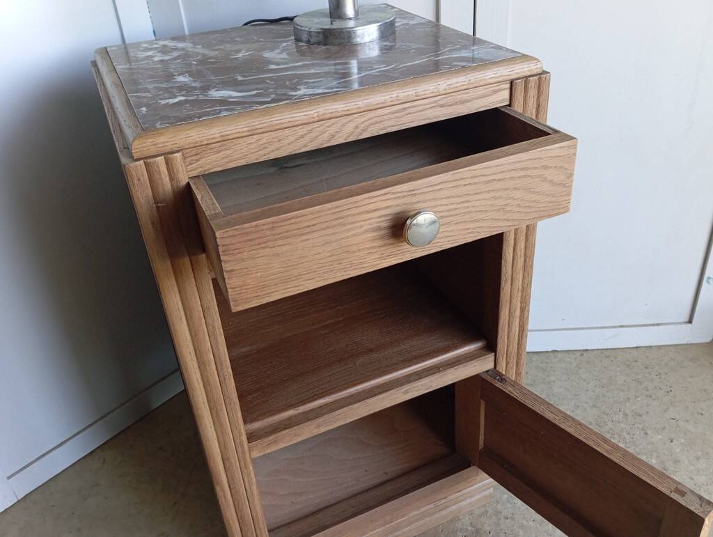 Pair of Art Deco bedside tables in solid oak
