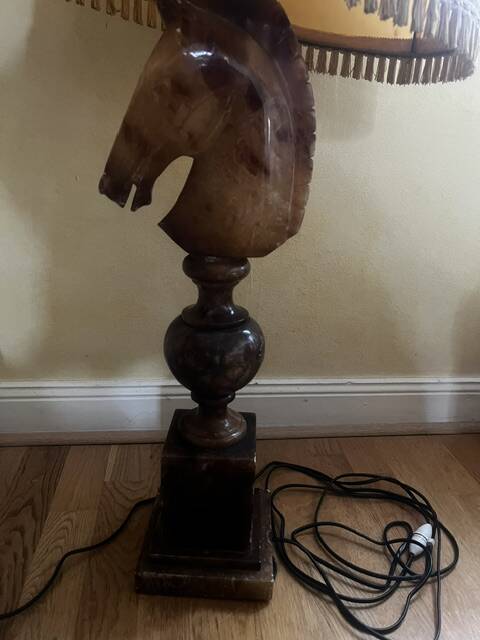 large alabaster lamp sculpted in the shape of a chess horse head 1960.