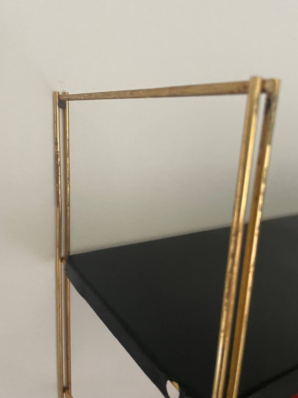 Modular vintage wall shelf, black and red metal circa 1960s