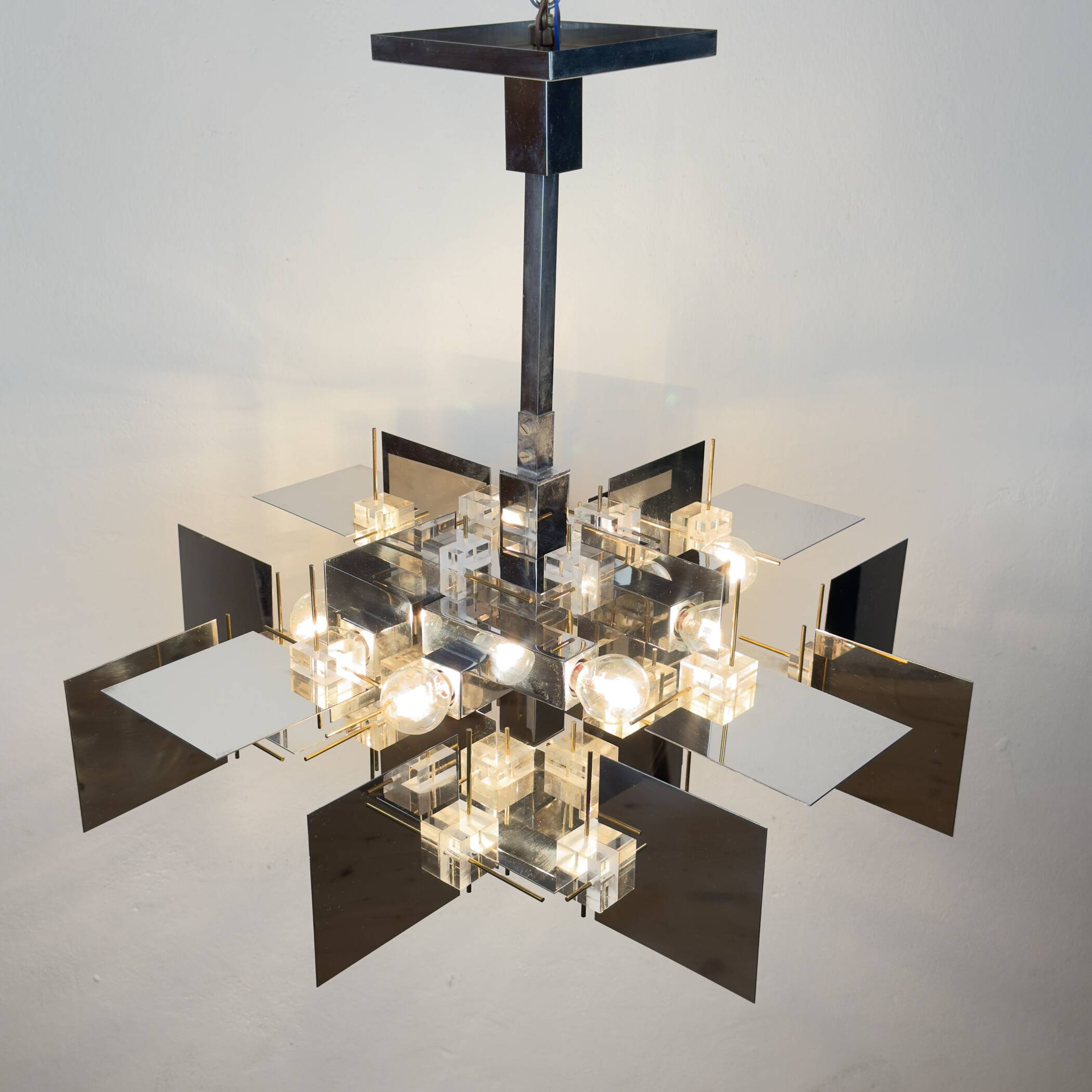 Vintage metal chandelier by Gaetano Sciolari, Italy, 1950s